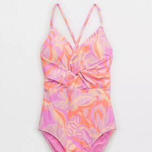 Aerie Colorful Pastel One Piece Tie Back Swim Suit (NWT)